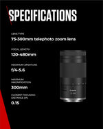 Canon RF 75-300mm F4-5.6 Telephoto Zoom Lens for Canon EOS R Black