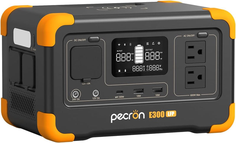 pecron Portable Power Station E300LFP, 288 Wh Solar Generator, 2 Up to 600 W AC Outlets Generator, LiFePO4 Battery Fast Charging, Power Station for Home Use, RV, Camping (Solar Panel Optional)