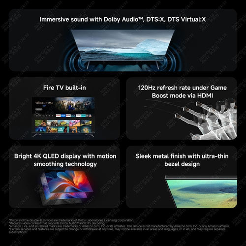XIAOMI TV F Pro 50, 50 Inch (127 cm), 4K UHD QLED, Smart TV, Fire TV, HDR10, 60Hz with 120Hz Game Boost Mode, MEMC, Alexa Voice Control, 2GB+32GB, Works with Apple AirPlay