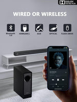 RAINEVERRY 5.1ch Soundbar with Dolby Audio Wireless Subwoofer Rear Speakers Black