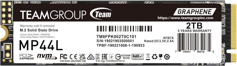 TEAMGROUP MP44L 2TB SLC Cache NVMe PCIe Gen 4x4 M.2 2280 Internal SSD