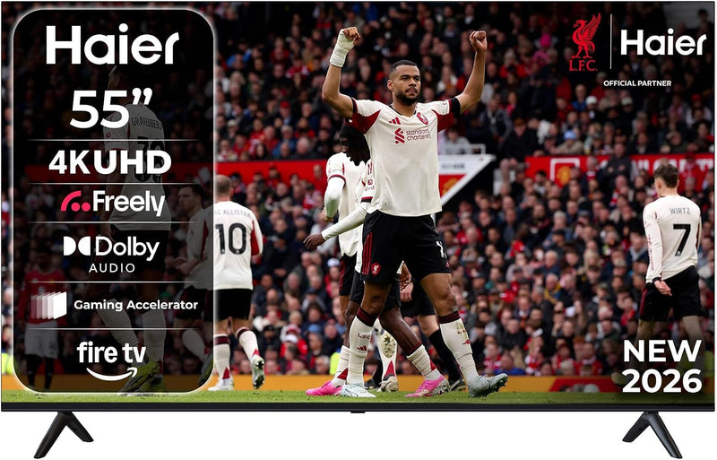 Haier 55" K85GUF 4k Ultra HD Smart TV with Fire TV, Freely, Dolby Audio, MEMC, Gaming Accelerator, HDR10, Bluetooth, HDMI 2.1
