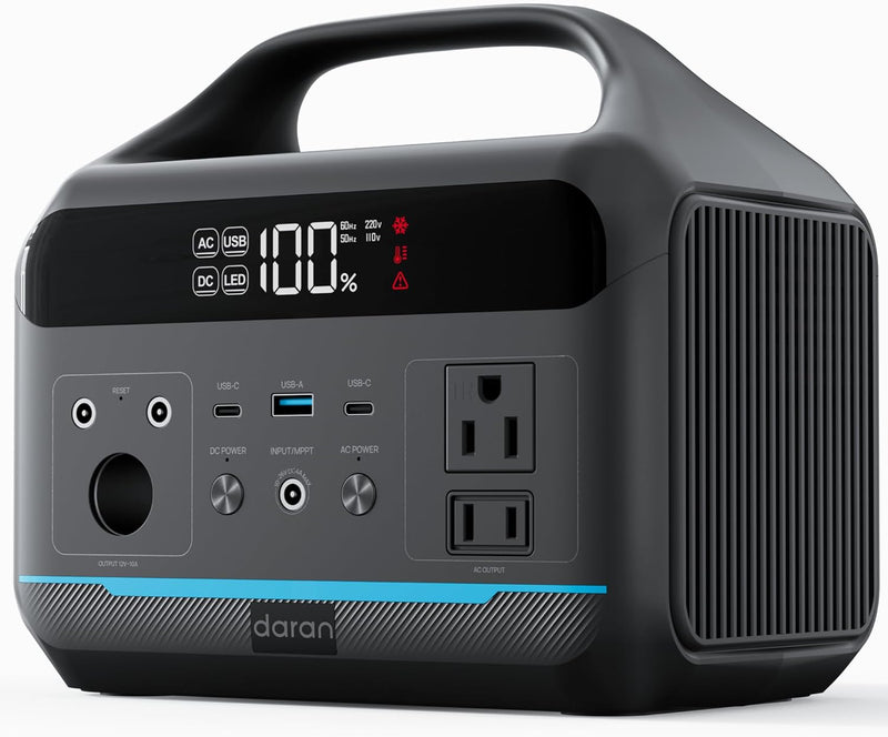 DARAN Portable Power Station 600W(1200W Surge) - 288Wh(90,000mAh) Solar Generator LiFePO4 Battery with AC DC Outlets, 8.3LB Portable Charging Station for Camping, RV, Home, Emergency (Solar Optional)