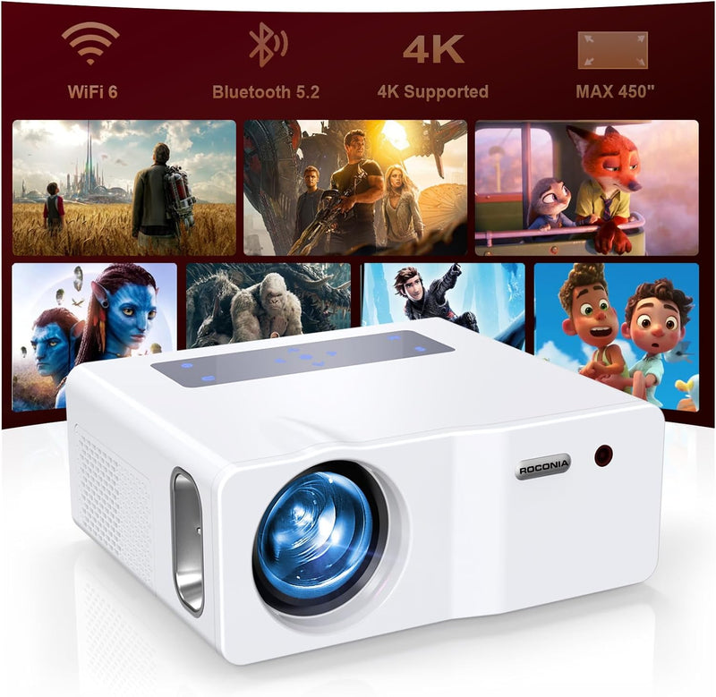 Roconia L300 Native 1080P 5G WiFi Bluetooth Projector 1200 ANSI White