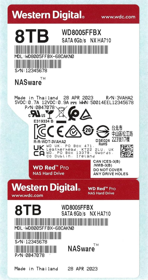 WD Red Pro 8TB NAS 3.5" Internal Hard Drive SATA 6 Gb/s 7200 RPM 256MB Cache