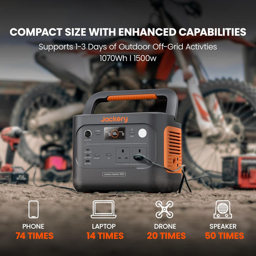 Jackery Explorer 1000 v2 Portable Power Station(2024 New), 1070Wh LiFePO4 Battery, 1500W AC/100W USB-C Output, 1 Hr Fast Charge, Solar Generator for Outdoor Camping, Off-grid Living, RV, Emergency