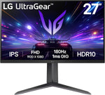 LG Ultragear Gaming Monitor 27GS65F, 27 Inch, 1080p, 180Hz, 1ms, IPS Display, HDR 10, NVIDIA G-Sync Compatible & AMD FreeSync , Smart Energy Saving, DisplayPort, HDMI