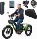 ZRLYbau Electric Tricycle for Adults 24 inch 7-Speed Fat Tire E-Bike Green
